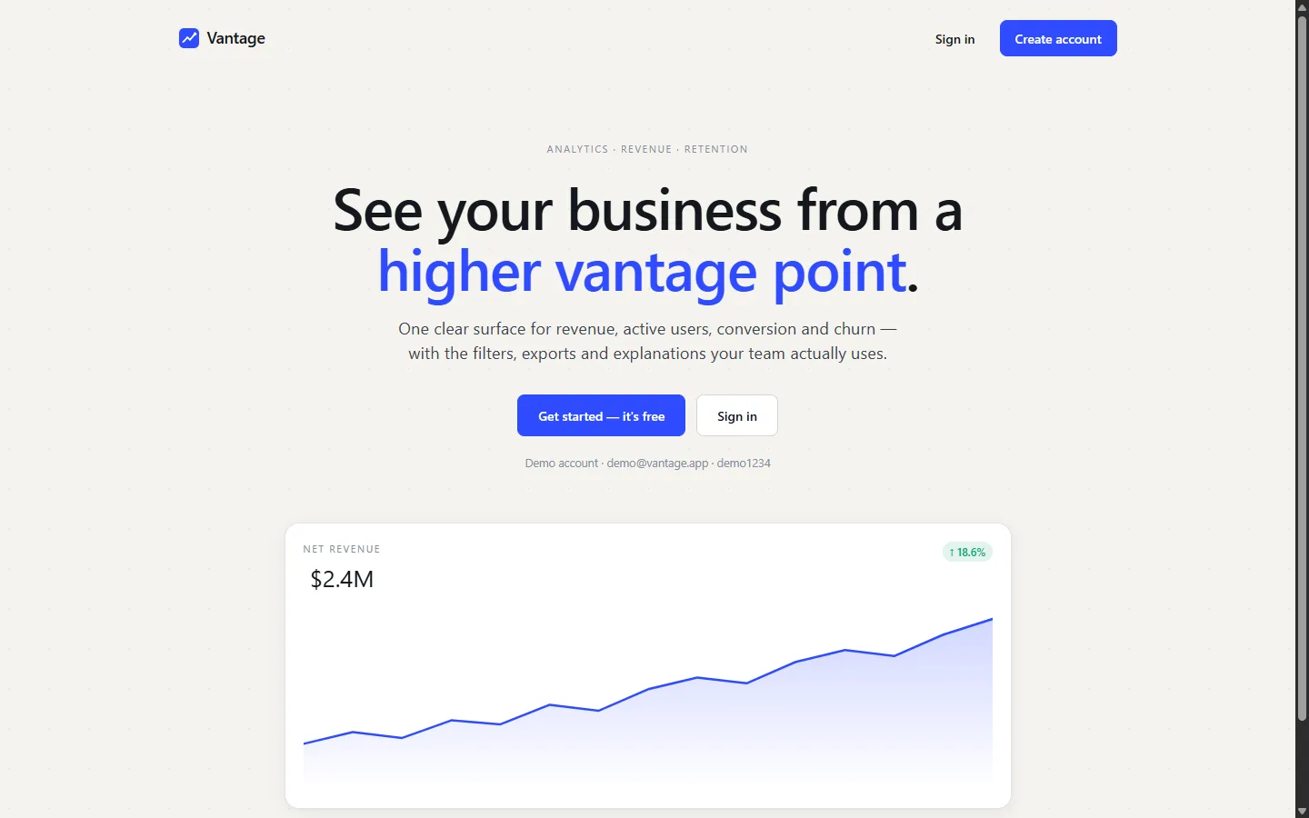 Vantage — SaaS Analytics screenshot